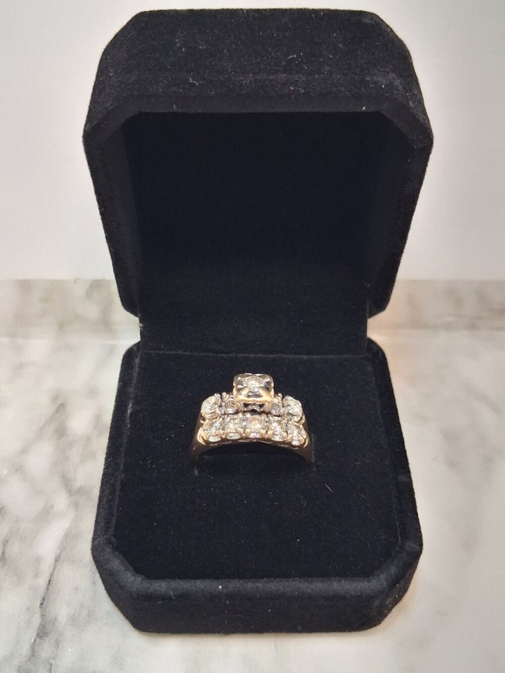 Vintage Art Deco Diamond Bridal Ring, 10K Yellow Gold, Size 7